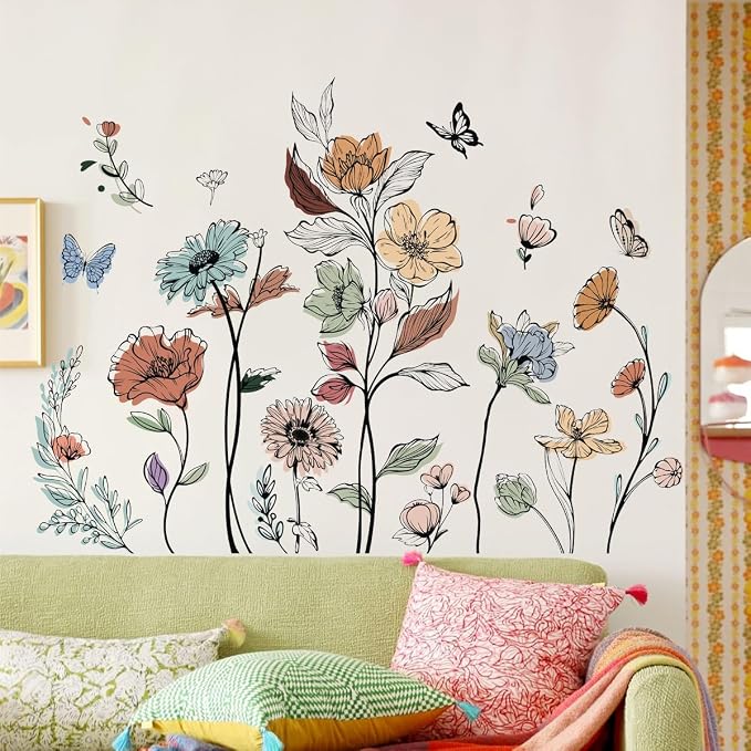 Runtoo Boho Flower Wall Decals Simple Wildflower Floral Wall Stickers for Girls Bedroom Nursery Home Decor - Image 4