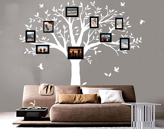 Giant Family Tree Wall Decals Photo Tree Wall Decals with Birds Wall Stickers for Living Room Nursery Bedroom Decoration (White) - Image 2