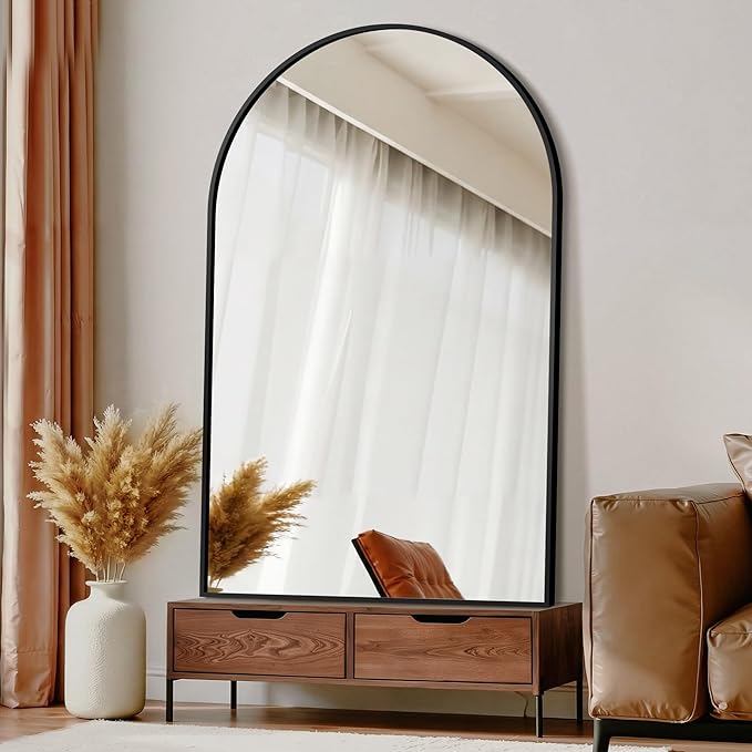 Arched Bathroom Mirror for Wall, 55" x 35" Metal Frame Vanity Mirror, Black by TRAHOME