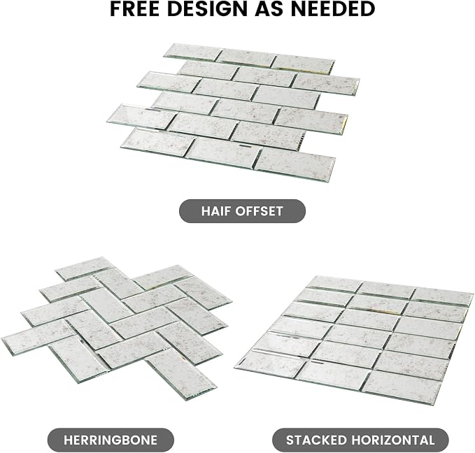 Peel and Stick Light Antique Mirror Subway Tile 3 x 6 Inch Beveled Mirror Tiles for Kitchen Backsplash Bathroom Wall （40 Pcs） - Image 7