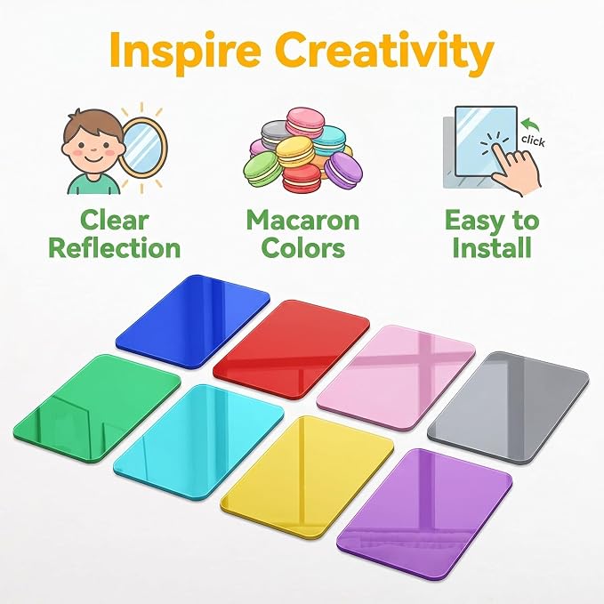 8-piece set of multicolor sensory wall mirrors, acrylic colorful interactive mirrors, perfect for kids' classrooms and sensory rooms, offering visual and tactile stimulation as wall decor - Image 8