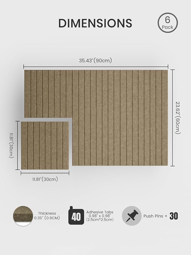 Bumusty 36"x 24" Large Felt Bulletin Board Tiles,Earth Brown | 6-Pack Cork Board Alternative, Wall Decor, 30 Pushpins, 30 Adhesive Tabs, Vision Board, Office, Classroom, Home, Dorm - Image 2