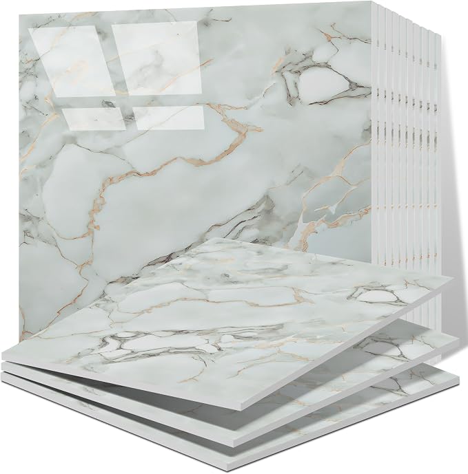 Vieshful 20pcs Peel and Stick Backsplash Tile，12"x12" Self Adhesive Marble Tile for Wall, PVC Waterproof Shower Wall Panels, Back Splash Stick on Tiles for Kitchen Bathroom Living Room, Not Real Tile by Vieshful