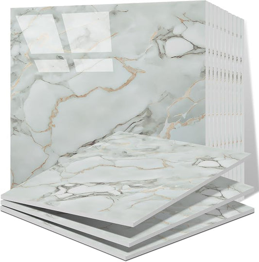 Vieshful 20pcs Peel and Stick Backsplash Tile，12"x12" Self Adhesive Marble Tile for Wall, PVC Waterproof Shower Wall Panels, Back Splash Stick on Tiles for Kitchen Bathroom Living Room, Not Real Tile by Vieshful