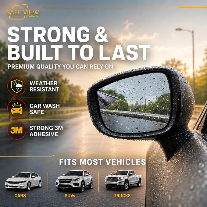"Rhombus 4000" Car Blind Spot Mirror by Safe View Company - Change Lanes w Confidence, Frameless HD Convex Glass, Seamlessly Contours to Rear View Side Mirrors, Peel & Stick (2Pack) - Image 2