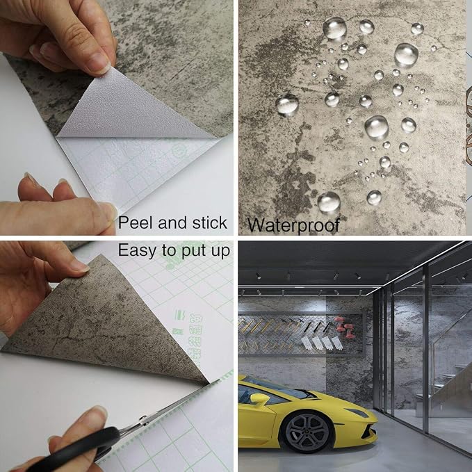 TOTIO Grey Contact Paper Beige Gray Cement Industrial Wall Paper Concrete Peel Stick 16"x354" Thicken Matte 3D Textured Self Adhesive Waterproof Wallpaper for Office Store Restaurant DIY Wall Sticker - Image 6