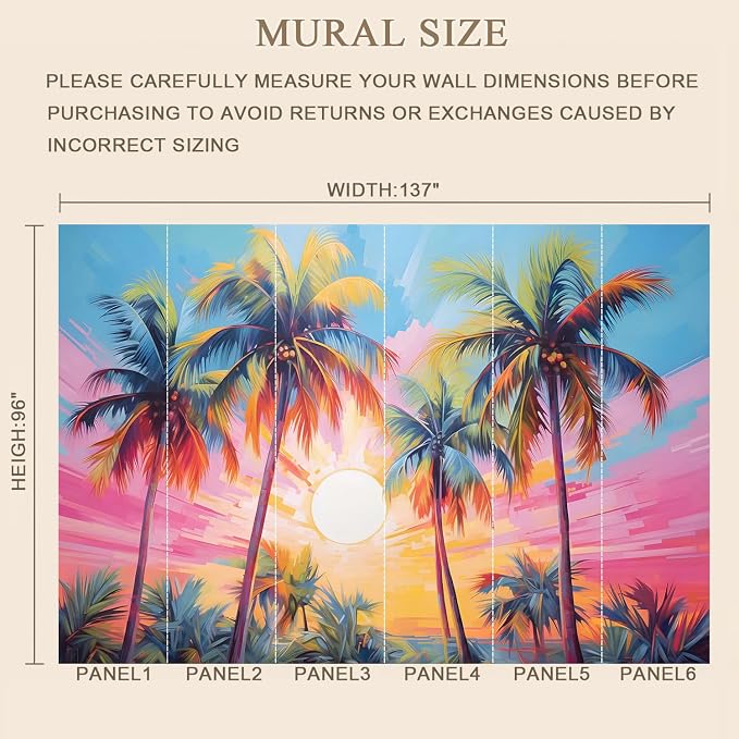 MFWFM Palm Tree Peel and Stick Wallpaper Tropical Coconut Tree Wall Mural | 137"x96", for Bedroom Living Room Bathroom, Self Adhesive Canvas - Image 3