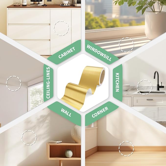 Peel and Stick Wallpaper Borders 390” x 4” Self Adhesive Mirror Frame Border Brushed DIY for Kitchen Bathroom Mirror Removal Border Sticker Wall Decor Cover 10.8 Sq.Ft, Brushed Golden - Image 5