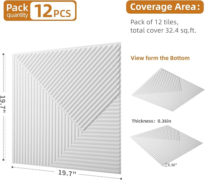 WOWSTAR 12-Pack 3D Wall Panels 19.7" x 19.7", White Slat Wall Panels for Interior Wall Decor, Modern Wall Covering for Living Room, Bedroom & Office | 12-pack, 19.7"x19.7", Textured wall panels, accent wall covering, living room bedroom office - Image 4