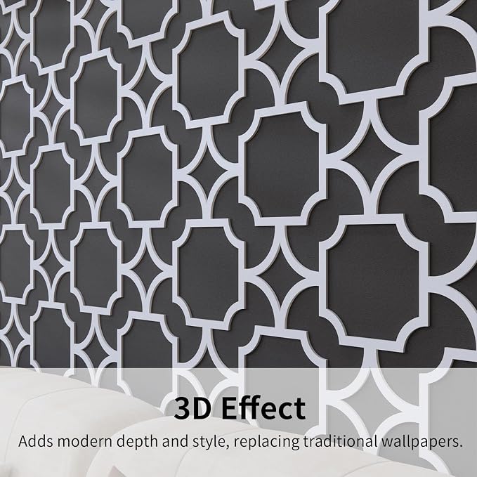 8PCS PVC Modular Decorative Fretwork Wall Panels for Living Room Lobby Bedroom, Star Lattice-White Matte White Finish - Image 5