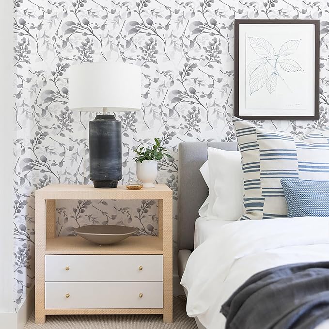 Orainege Gray Peel and Stick Wallpaper Floral Wallpaper Self Adhesive | 17.7 in×196.8 in Floral Contact Paper Waterproof Removable Wall Paper for Bedroom Bathroom Cabinets Decor - Image 2
