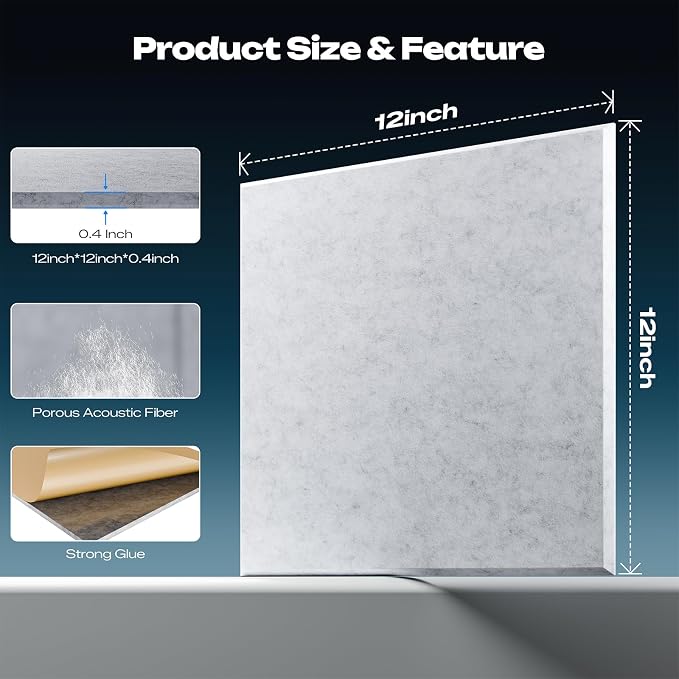 Sonicism 22 Pack Acoustic Wall Panels with Self-Adhesive, 12" X 12" X 0.4" Sound Proof Foam Panels, Decorative Soundproof Wall Panels, Sound Proof Absorbing Tiles for Home & Offices, Silver Gray - Image 4