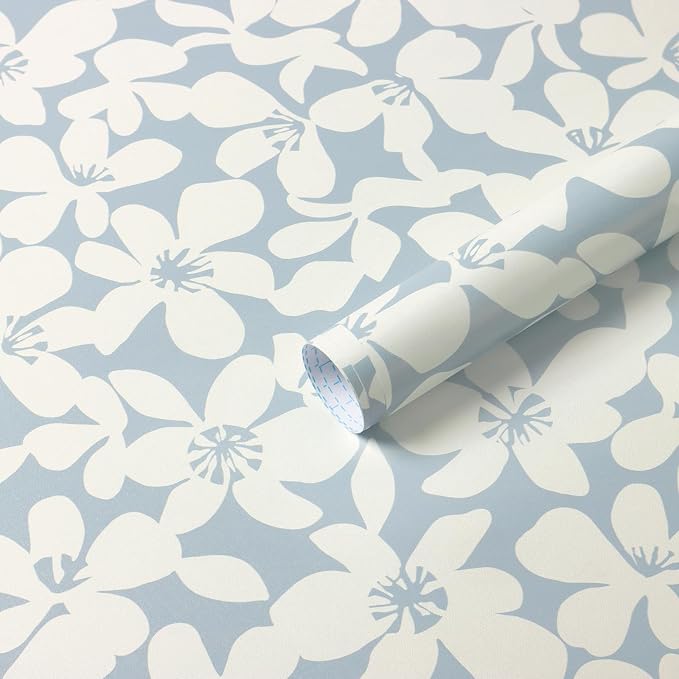 Heroad 17.3''x32.8ft Light Blue and Beige Peel and Stick Wallpaper Boho Floral Contact Paper Self-Adhesive Removable Wall Paper for Cabinets Drawers Bedroom Bathroom Wall Decor Waterproof Vinyl Roll by HeroadBrand