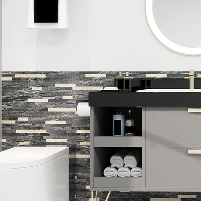 KASARO Peel and Stick Marble Backsplash Tile, 10 Sheets, Black Marble with Vintage Golden Stripes, Self-Adhesive Wall Tile for Kitchen, Bathroom, Fireplace, RV (11.4” x 10.6”) - Image 2