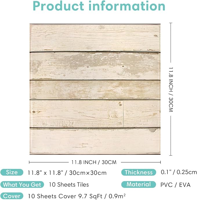 Commomy 3D Faux Wood Wall Stickers Peel and Stick 10 Pcs 11.8" x 11.8" | Ultralight Thin PVC Fake Wood Wallpaper for Kitchen Backsplash,Bathroom,Interior Wall Decor(9.7sq.ft) - Image 6