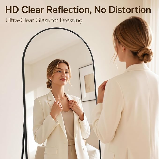 Antok Full Length Mirror, 46"x86" Floor Mirror with Stand, Black, Arched - Image 2