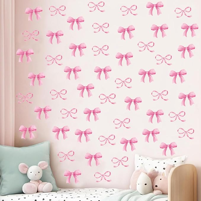 Arawat 8Sheet/80pcs Pink Bowtie Wall Stickers and Decals for Bedroom and Bathroom Bow Room and Wall Decor Coquette Room Decor for Bedroom Bow Sticker by ARAWAT
