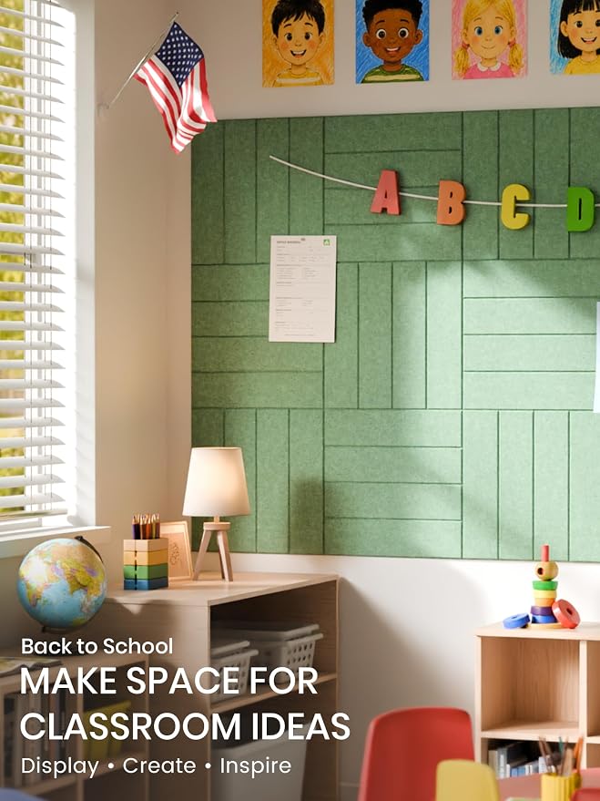 Bumusty 48"x 36" Large Felt Bulletin Board Tiles, Moss Green | 12-Pack Cork Board Alternative, Wall Decor, 30 Pushpins, 60 Adhesive Tabs, Vision Board, Office, Classroom, Home, Dorm - Image 5