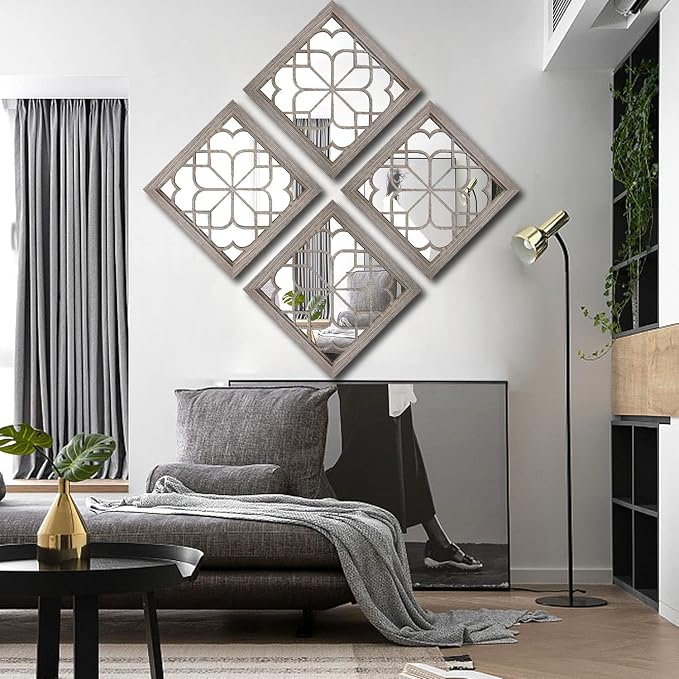 Wocred Set of 2 Farmhouse Square True Mirrors,Vintage Style Barn Wood Wall Decor, Accent Mirrors for Bathroom Renovation,Bedrooms,Living Rooms (12”x12”) - Image 5