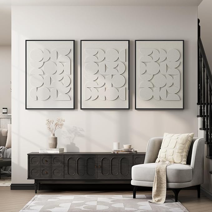 Large 3D Textured Modern White Abstract Wall Art Set, 3 Piece 24x36 In | Solid Wood Framed Artwork for Walls, Set of 3 All White Texture Paintings, Big Pictures Wall Decor Living Room Bedroom Office - Image 5
