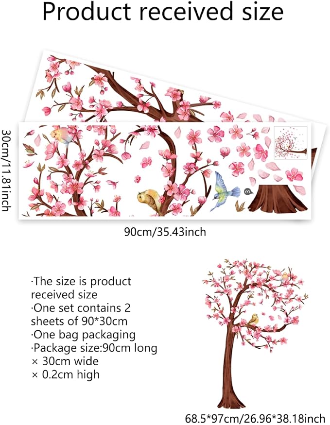 3D Flower Tree Wall Decals Peel and Stick Large Cherry Blossom Stickers for Wall in Heart Shape with Birds Removable Wall Stickers & Murals for Living Room Bedroom Girl Nursery Classroom Home Decor - Image 7