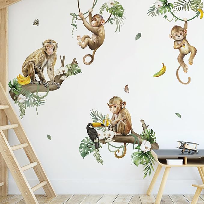 decalmile Wild Monkey Climbing Tree Jungle Animals Wall Decals Stickers - Image 3