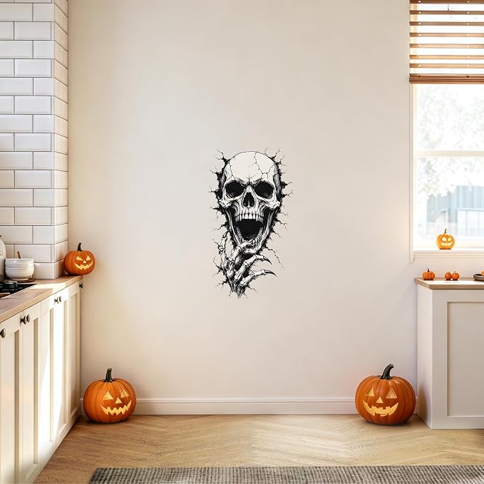 Skeleton Skull Wall Decals Peel and Stick Halloween Wall Stickers, Gothic Skull Removable Vinyl Wall Decor, Spooky Horror Wall Art for Bedroom Living Room Window Haunted House Party Decorations - Image 9