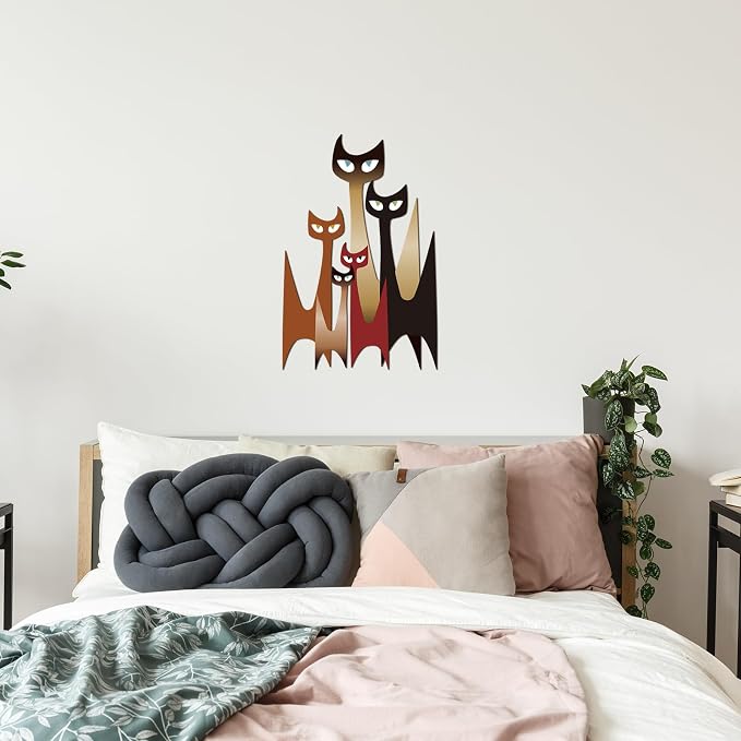 Wesiti Metal Cat Wall Art Decor Iron Sculpture Retro Mid Century | 5 Cat Silhouettes Design, Wall Decor for Cat Lovers Living Room Bedroom Office, 10.6 X 15.7 Inches Iron - Image 6