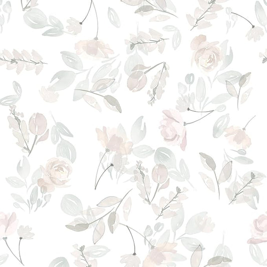 Blush Pink Watercolor Floral Peel and Stick Wallpaper, 17.3" x 118" Removable & Waterproof Vinyl Wallpaper, Soft Pastel Flower Self-Adhesive Contact Paper for Nursery Bedroom Cabinets by SOONAFTER