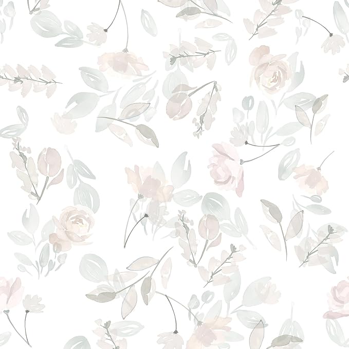 Blush Pink Watercolor Floral Peel and Stick Wallpaper, 17.3" x 472" Removable & Waterproof Vinyl Wallpaper, Soft Pastel Flower Self-Adhesive Contact Paper for Nursery Bedroom Cabinets by SOONAFTER
