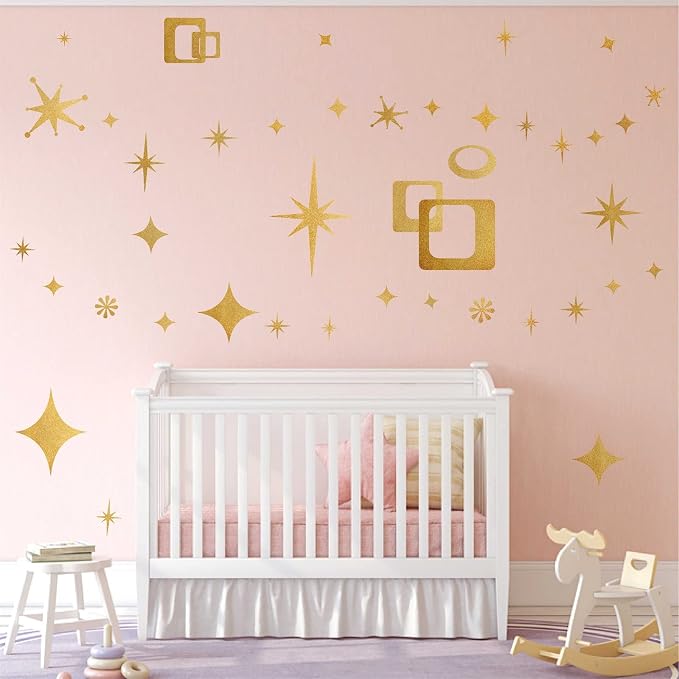 Star Wall Decals Retro Star Wall Decal Ovals and Squares Walls Decals Geometric Walls Stickers Vinyl Decal Removable Peel and Stick Murals Stickers for Bedroom Living Room Office Decor | Celestial decor, star decal for walls, wall sticker, golden remov... - Image 3