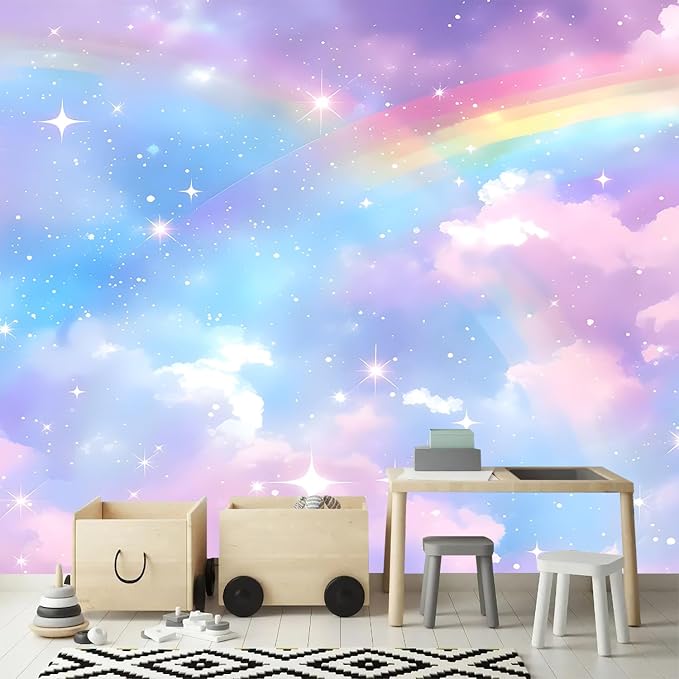 PYFFYP-Colorful Cloud Peel and Stick Wallpaper Rainbow Star wall murals - Image 3