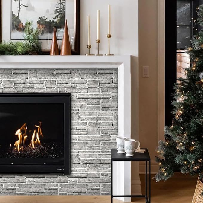 COMSTICKC 3D Faux Stone Wall Panels Peel and Stick, 10 Pcs 11.8" x 11.8" | Gray, Not Real Stone, Ultra-Light Thin PVC Wall Sticker, 3D Fake Rock Decorative Tiles Covering for Easy DIY, Cover 9.7 sq ft - Image 7