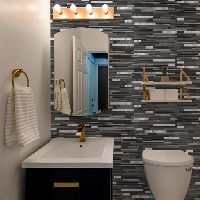 StyloVue 20 Sheets Peel and Stick Tile Backsplash, Black with Metal Gold Look Stick on Tile Upgrade Your Kitchen Backsplash, RV, Fireplace - Image 3