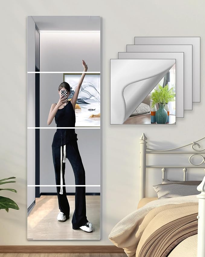 Shatterproof Wall Mirror Full Length for Bedroom, Acrylic Gym Mirrors For Home, Extra Thick : 0.12 IN, 14 x 12 Inches x 4 PCS, Workout Mirrors Safe for Kids, Over The Door, Long Wall Mounted Mirror by UNBREAKABL+MIRO