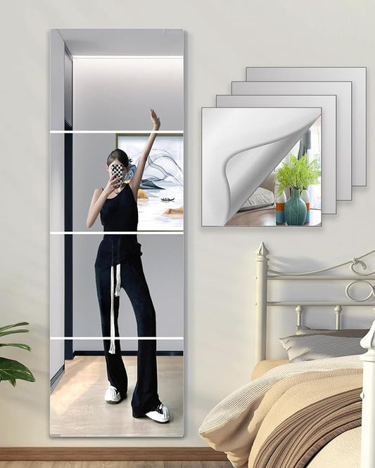 Shatterproof Wall Mirror Full Length for Bedroom, Acrylic Gym Mirrors For Home, Extra Thick : 0.12 IN, 14 x 12 Inches x 4 PCS, Workout Mirrors Safe for Kids, Over The Door, Long Wall Mounted Mirror by UNBREAKABL+MIRO