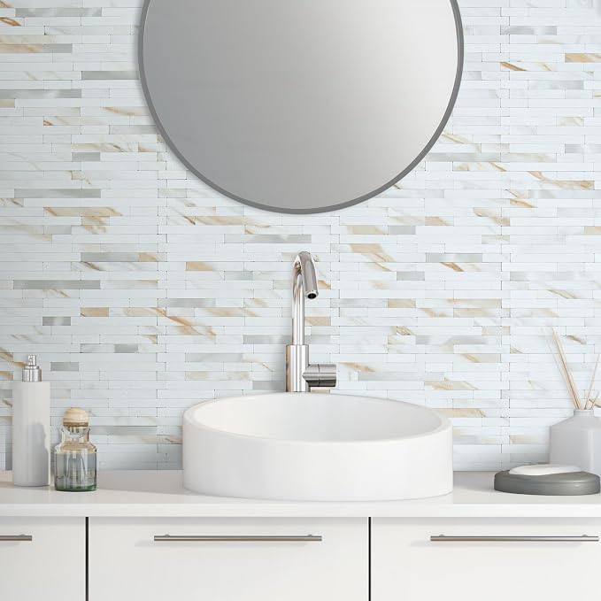 AULIGET 20 Sheets Calacatta Gold Peel and Stick Backsplash, PVC Mixed Metal Silver Wall Tile Stick on Backsplash for Kitchen and Bathroom - Image 4