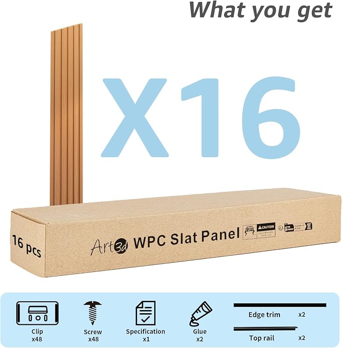 Art3d 48 x 6 Inch WPC Slat Wall Panels, 3D Wall Accents, 16-Pack, Boxwood | Real Wood Grain, Durable, Water Resistant, Wear-Resistant, No Emission, Eco-Friendly, Easy to Care, for Living Room, Bedroom - Image 5