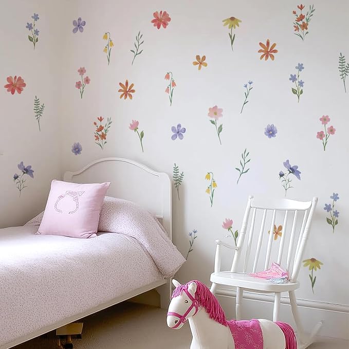 Nursery Floral Wall Stickers Decals Peel and Stick Decor 6 Sheets | Peel & stick, no residue, watercolor, nursery kids room bedroom playroom classroom decor, DIY craft, safe non-toxic material - Image 3
