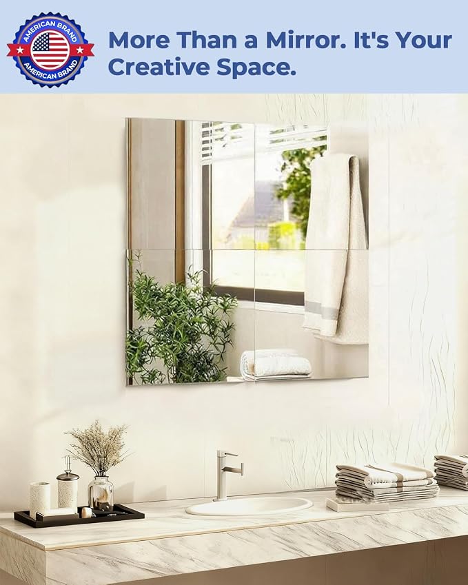 4 Pcs 16" x 16" Acrylic Flexible Mirror Sheets, Peel and Stick Mirror Tiles on Mirrors for Wall, Full Length Body Mirror for Home Gym, Bedroom, Door and Bathroom Decor - Image 2