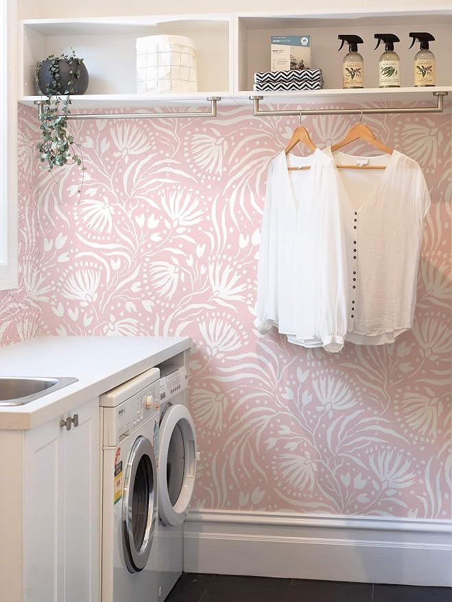 Ismoon Boho Peel and Stick Wallpaper Pink Floral Contact Paper Boho Stick on Wall Paper Textured Removable Self Adhesive Vinyl Wallpaper for Bedroom Bahtroom Wall Decor 17.3x196in - Image 5