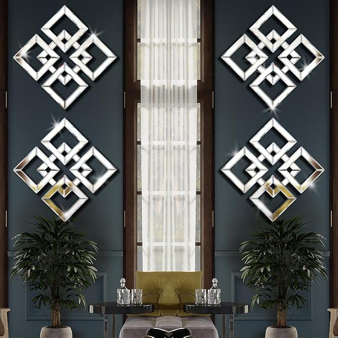 QMDECOR Silver Mirrored Wall Decor 16x16” Decorative Mirror Modern Fashion DIY Wall-Mounted Mirrors Square Design Gorgeous Glam Accent Decor Vintage Decor Chic Mirror for Room Decor Home Decor - Image 6