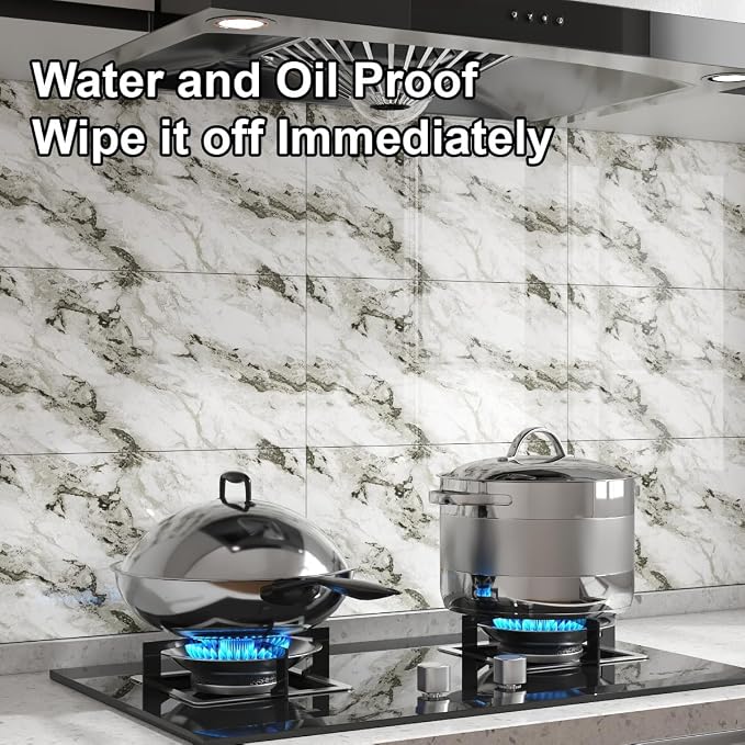 10 PCS Marble Peel and Stick Wall Panels 23.6"x11.8" Sticker | Self Adhesive, PVC, Waterproof Backsplash Tile for Bathroom, Kitchen, Living Room, Style9 - Image 2