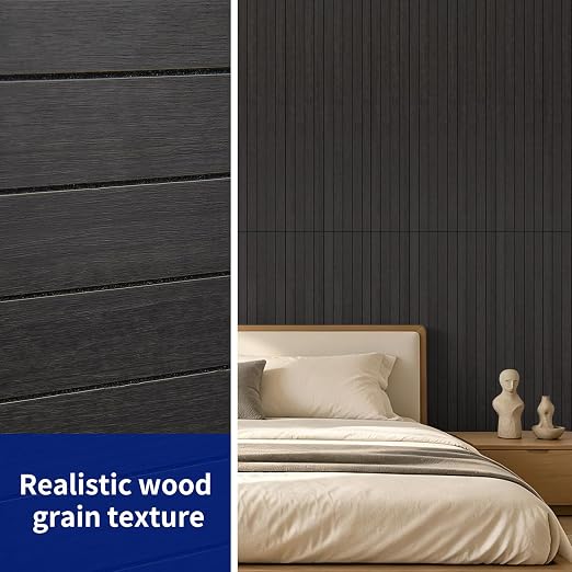 Art3dwallpanels 6-Pack Peel and Stick Wood Panels for Wall PVC, Black Wood | Self-Adhesive Slat Wall Panels, PVC Thick, 48 x 16 in, 3D Wood Grain Wallpaper, for Walls and Ceilings, Packed in Long Boxes - Image 6