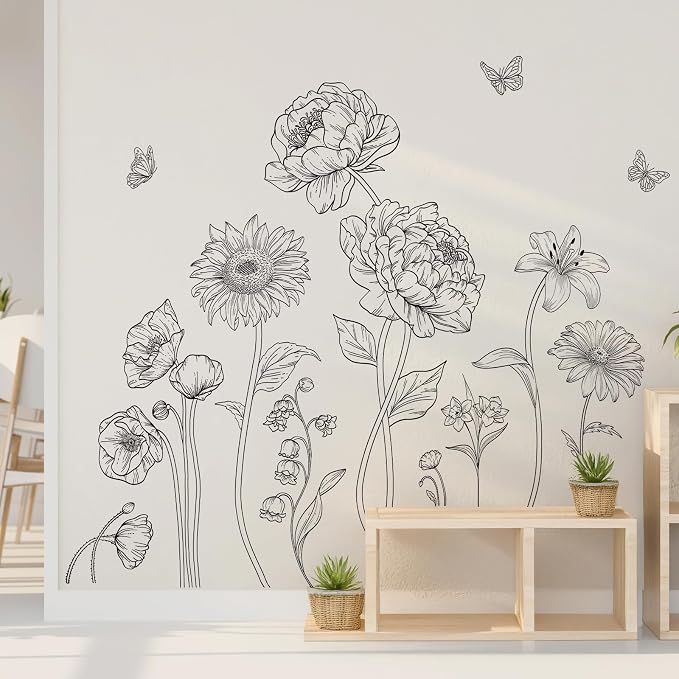 SHUCHING Large Black Flower Wall Decal, Garden Transparent Floral Sticker | Wall Art Decor for Living Room Girl Bedroom Bathroom - Image 4