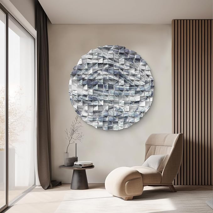 LIUZEYUE - Abstract Blue Line Wood Wall Art, White Background Round Wooden Circle, Modern Minimalist Wall Decor,Round Wood Wall Decor for Office decoration 47.2" - Image 7
