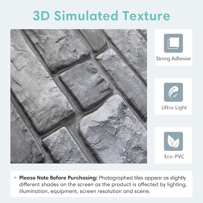 Commomy Faux Stone Peel and Stick 3D Wall Panels 10 Pcs 11.8" x 11.8" | Ultralight Thin PVC Printable Faux Rock Wall Covering Decorative Tiles for Living Room,Fireplace(Covers 9.7 sq.ft) - Image 4