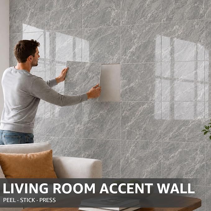 WADILE 20PC Peel and Stick PVC Wall Panels 11.8 x 11.8 Dark Grey | Marble look, Self adhesive, PVC Panels, Lightweight Foam Wall Panels, Bathroom, Kitchen, Not Real Tile - Image 8