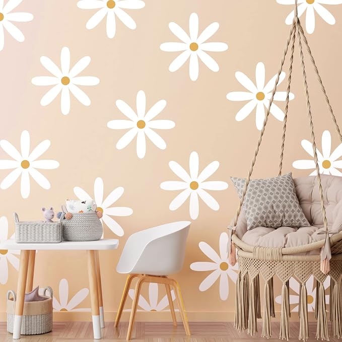 TaoBary 12 Sheet Daisy Wall Sticker Decal,White, Yellow,Fresh Style | Big Flower Wall Sticker, Pink White Floral Decal, Daisy Bedroom Room Decor, Removable Peel and Stick, Nursery Home Wall Decor - Image 5