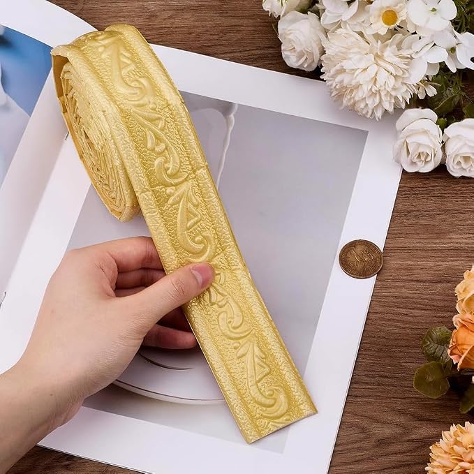 CRASPIRE 88.9x1.69in Peel Stick Foam Crown Molding Baseboard Trim Yellow Self Adhesive Flexible Mirror Wallpaper Sticky Border 3D Wall Edging Lines Base Baseboard for Hotel Home DIY Decoration - Image 6